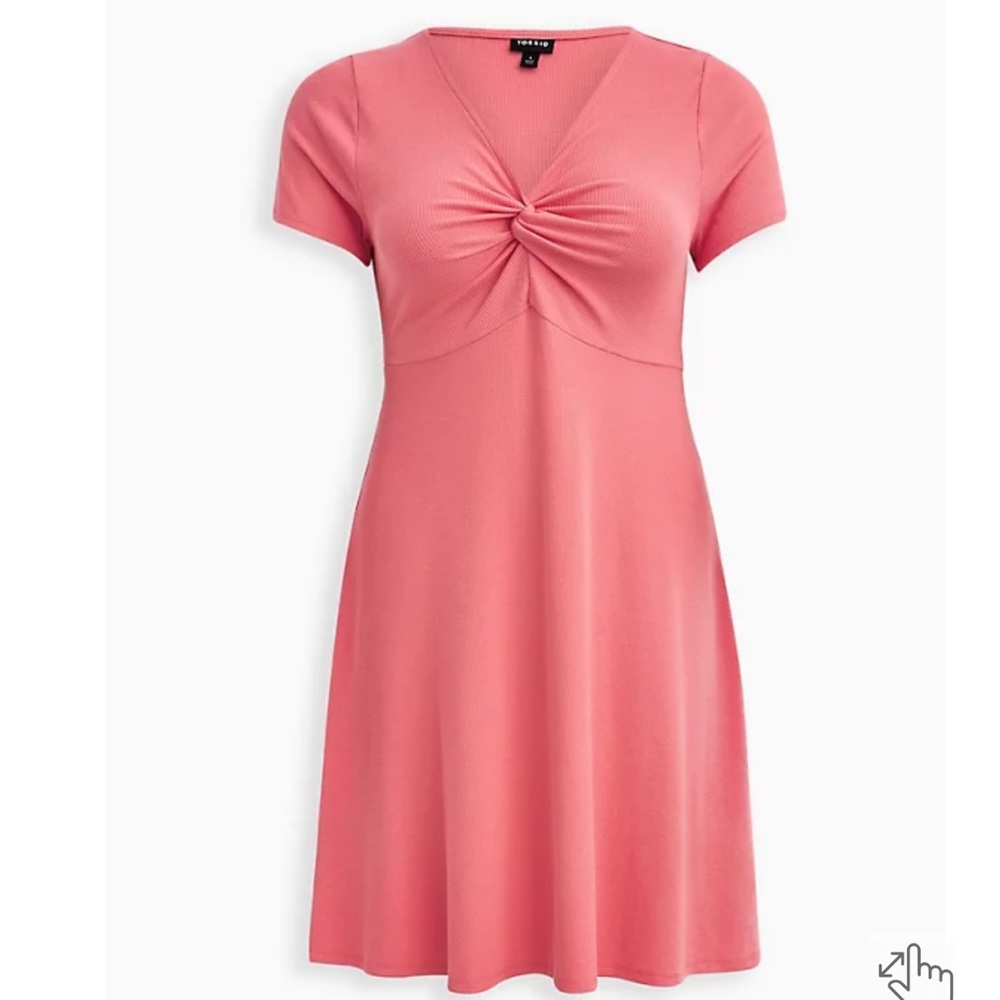 Torrid Twist Front Ribbed Coral Skater Dress Short Sleeve NWT